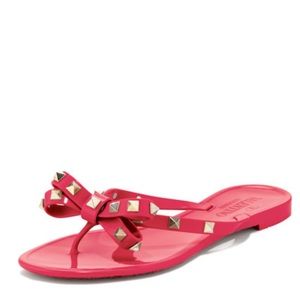 Valentino Rockstud PVC Thong Sandal, Pink